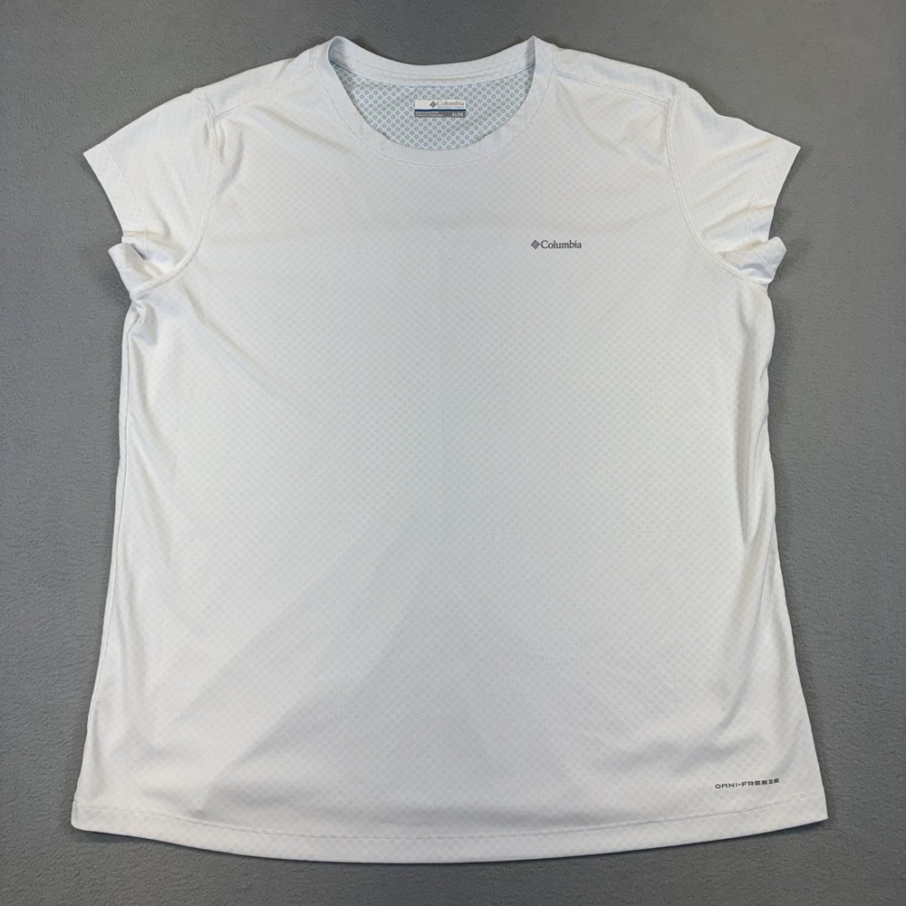 Columbia Omni-Freeze Zero Shirt Womens XL White Blue Cooling Athletic Hiking